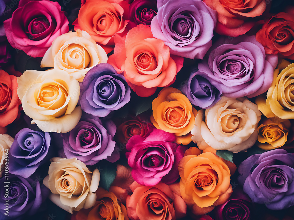Vibrant rose bouquet on a colorful background creating a floral scene Vibrant rose bouquet on a colorful background creating a floral scene