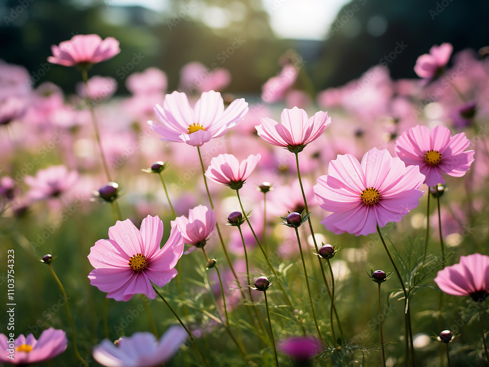 Fototapeta premium Cosmos bipinnatus flowers blooming in the garden