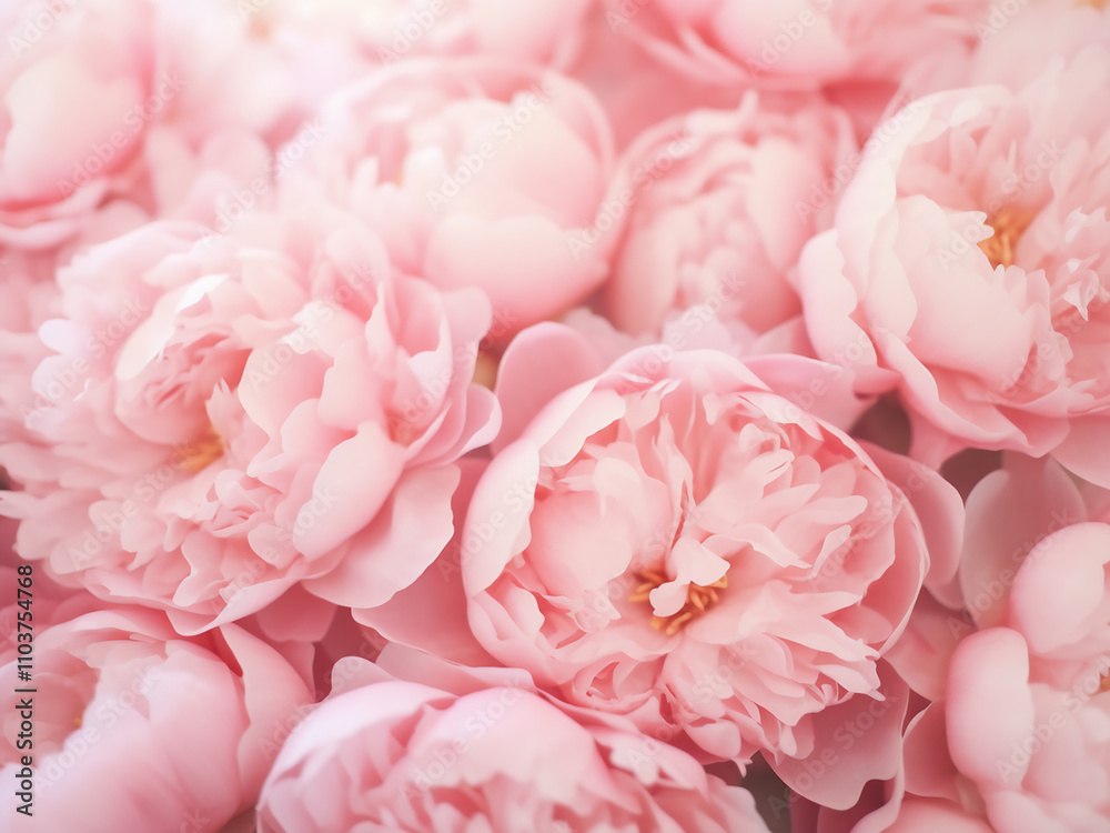 Light pink peony flowers on a floral background with soft color and copy space Light pink peony flowers on a floral background with soft color and copy space