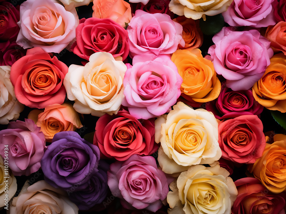 Fresh roses in different colors blooming in the garden background Fresh roses in different colors blooming in the garden background