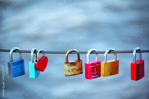 Podersdorf am See, Burgenland, Austria. Love locks against the sea photo