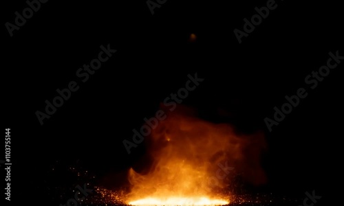 Small Fire Particles Rising from Bottom on Black Screen