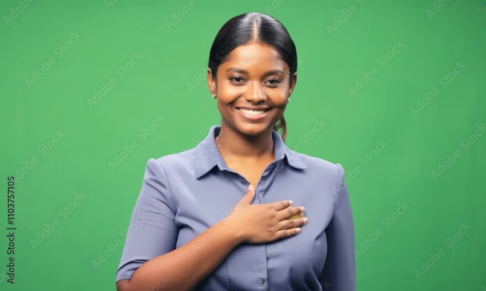 Hotel Receptionist Greeting Guests with Warm Smile on Green Screen Hotel Receptionist Greeting Guests with Warm Smile on Green Screen