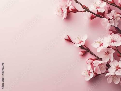 Close-up of cherry blossoms sakura in pink with copy space for a spring greeting card