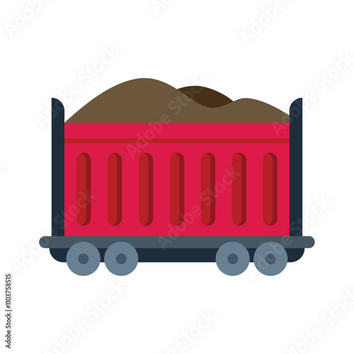 Red mining cart transporting a load of extracted resources, symbolizing industrial operations and resource transportation