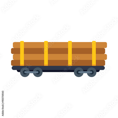 Freight train waggon loaded with wood logs transporting timber by rail