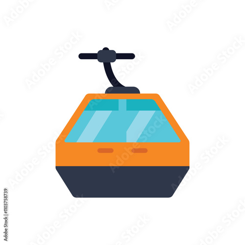 Orange cable car transporting tourists to the top of a mountain