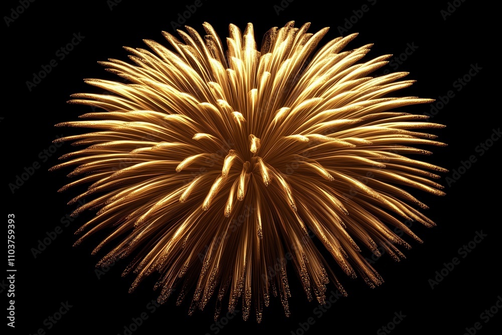 Fototapeta premium Single golden firework in a spherical shape shining vividly in the dark
