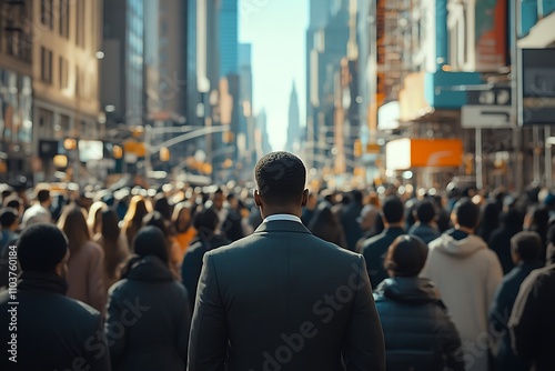 Anonymous Businessman Walking NYC Street Crowd