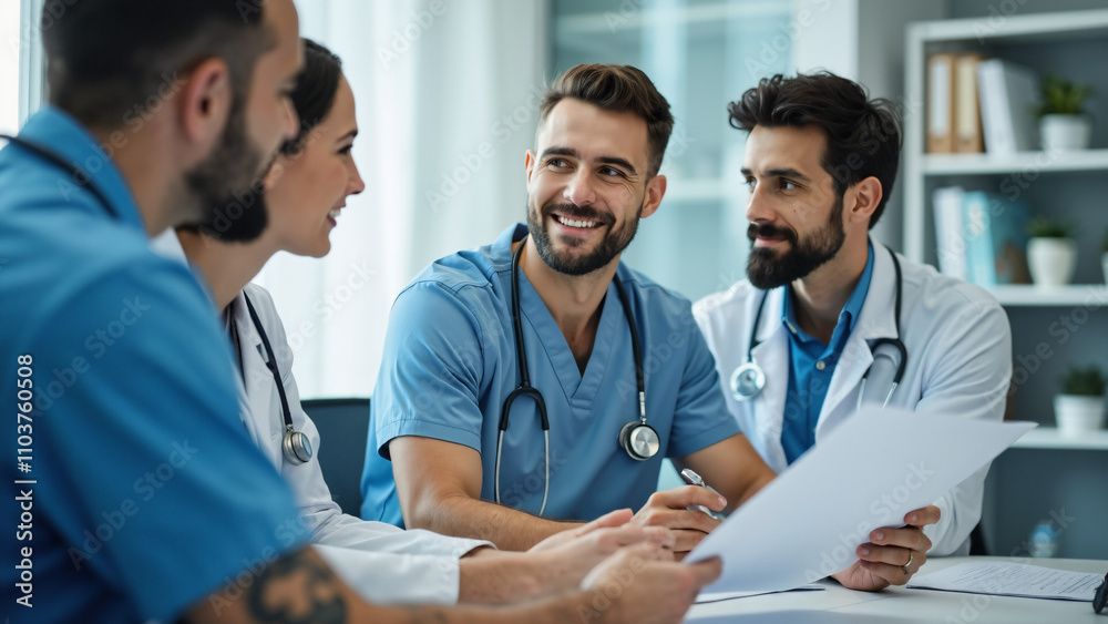 Medical Team Meeting: Doctors and Executives Discuss Treatment Plans in Hospital Office for Healthcare Strategy Medical Team Meeting: Doctors and Executives Discuss Treatment Plans in Hospital Office for Healthcare Strategy