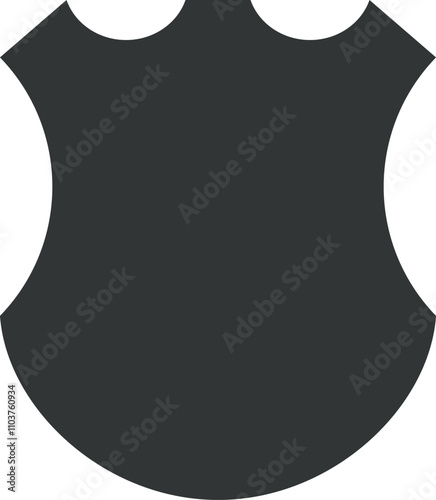 A black shield with a white background