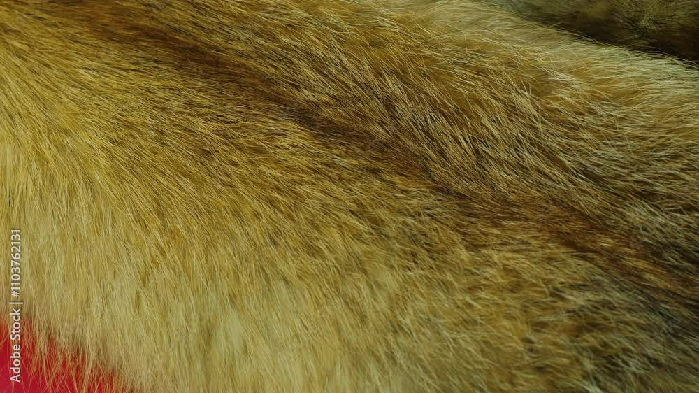 close up red fox fur rotation, breeding animals for fur production, hunter's trophies fox fur close up red fox fur rotation, breeding animals for fur production, hunter's trophies fox fur