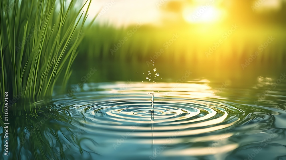 Water Splash In Calm Lake With Sunlight Reflection Water Splash In Calm Lake With Sunlight Reflection