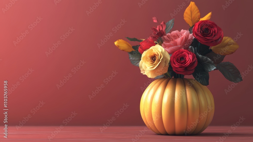 Vibrant Floral Arrangement in a Unique Pumpkin Vase with Rich Colors and Textures Against a Warm Background, Perfect for Autumn Decor and Seasonal Celebrations Vibrant Floral Arrangement in a Unique Pumpkin Vase with Rich Colors and Textures Against a Warm Background, Perfect for Autumn Decor and Seasonal Celebrations