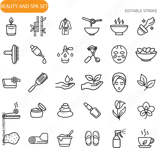 Beauty Spa Set Icons Wellness, Relaxation, Treatment, Skincare, Editable