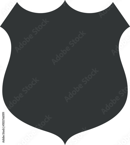 A black shield with a white background