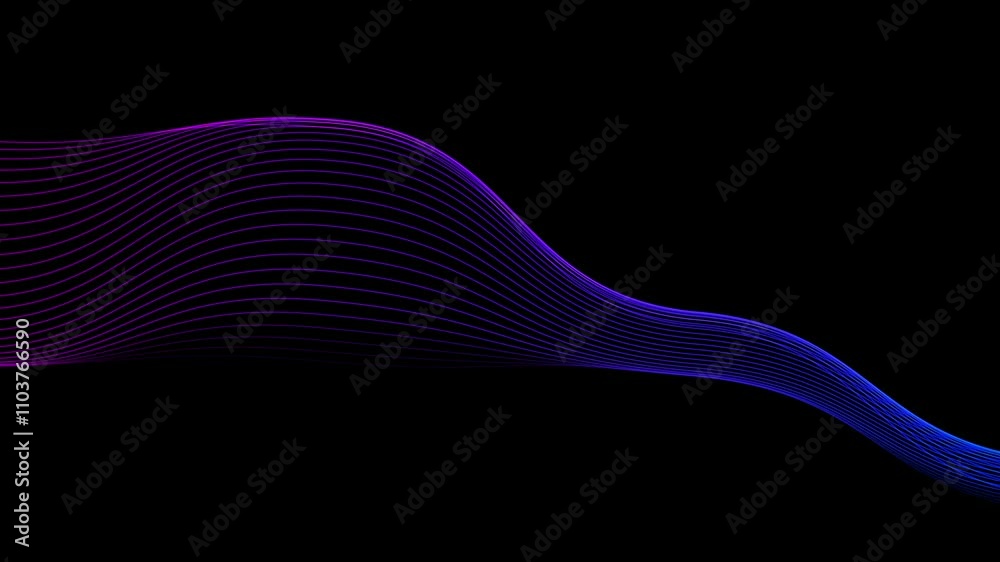 abstract background with circular shape line gradient purple blue on black footage animation
