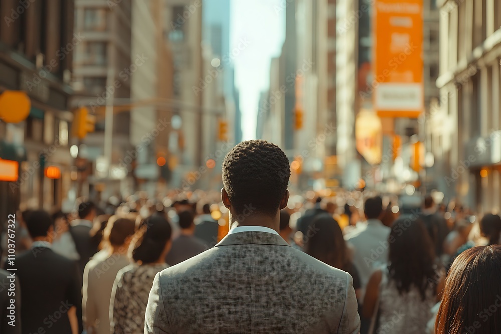 Anonymous Man in Suit, Busy Metropolis Background Anonymous Man in Suit, Busy Metropolis Background