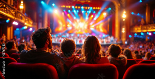 Wallpaper Mural A family enjoys a Broadway musical in a grand theater with vibrant costumes and dazzling lights.






 Torontodigital.ca