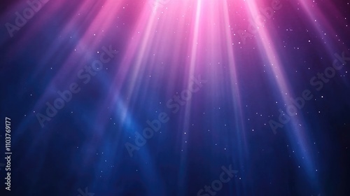 Radiant blue and pink light rays cascade downwards, illuminating a dark backdrop filled with subtle star-like speckles, creating an ethereal atmosphere.