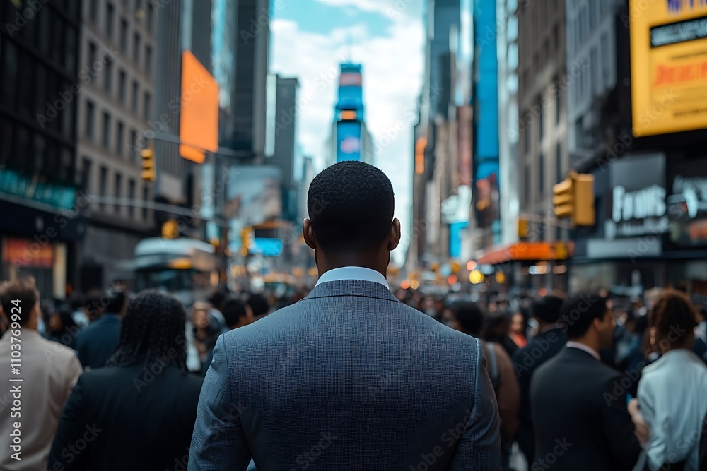 Anonymous Man Walking in Fast-Paced City Crowd Anonymous Man Walking in Fast-Paced City Crowd