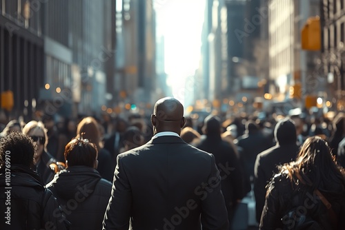 Anonymous Man Walking NYC Cityscape Sunlight, Shadows, Perspective