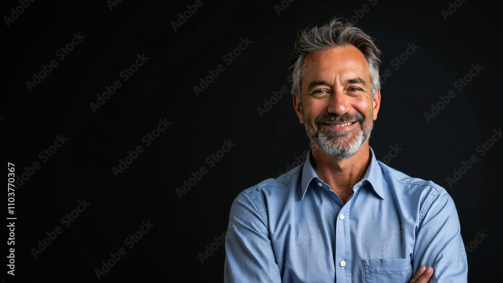 Ambitious Professional: Portrait of Serious Businessman on Black Background - Perfect for Investment Firm Branding Ambitious Professional: Portrait of Serious Businessman on Black Background - Perfect for Investment Firm Branding