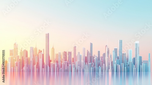 A stunning skyline showcasing modern skyscrapers under a vibrant sunrise. The cityscape reflects innovation, beauty, and architectural brilliance.