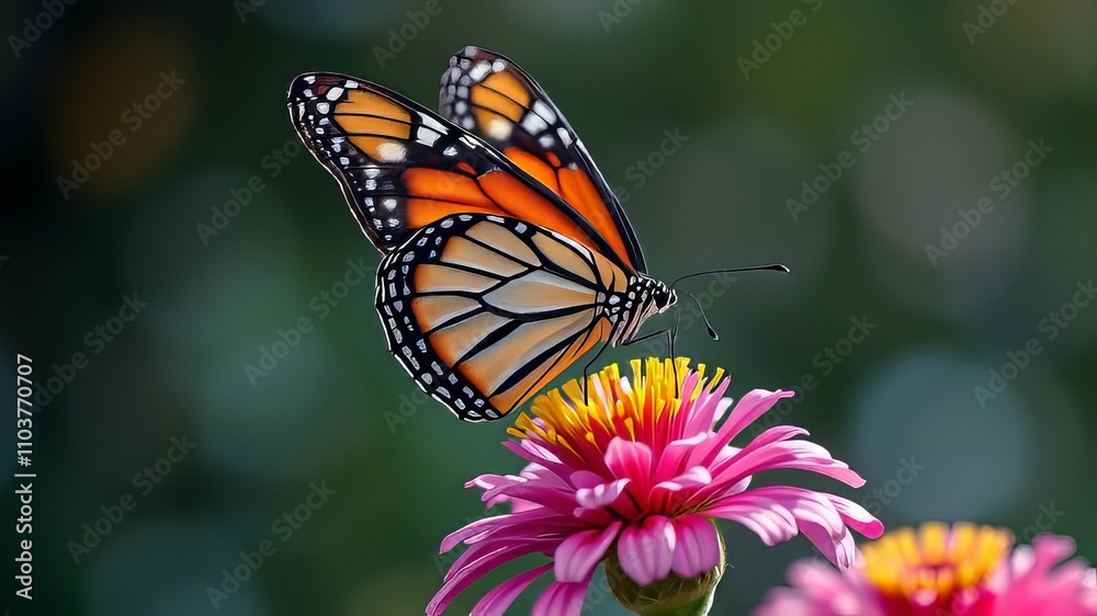 A pink aster, double-exposed with a monarch butterfly. A pink aster, double-exposed with a monarch butterfly.