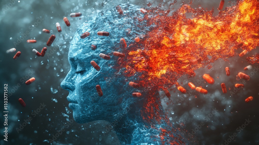 Surreal Icy Blue and Fiery Red Waves Concept Surreal Icy Blue and Fiery Red Waves Concept