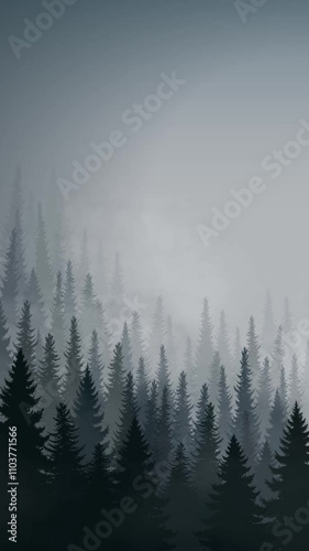Pine forest illustration vertical looping animation abstract background