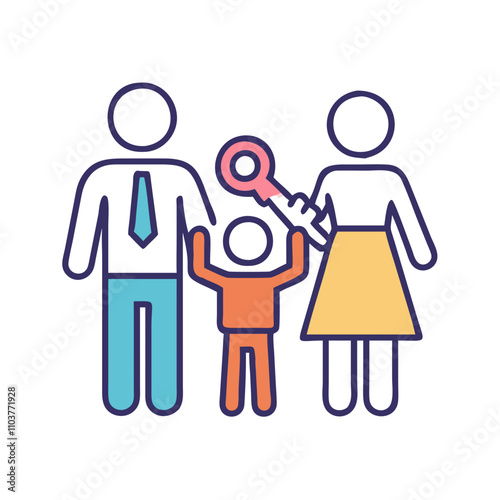 Good icon of a family with a key symbolizing new home