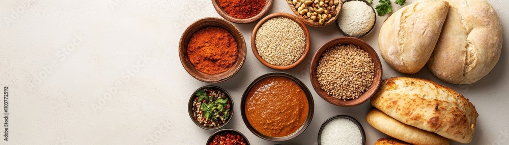 Assorted tandoori dishes and breads arranged on a flat surface Indian food cuisine Assorted tandoori dishes and breads arranged on a flat surface Indian food cuisine