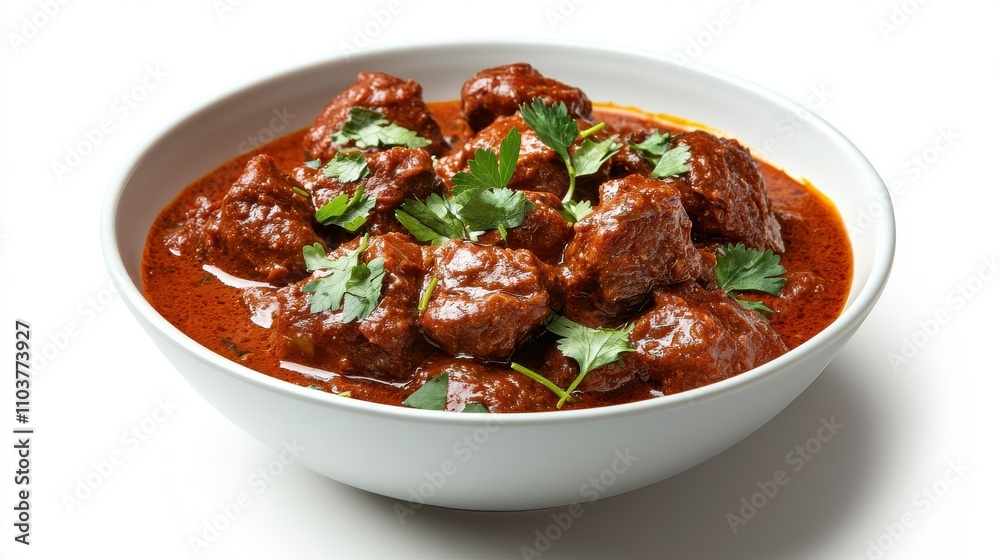 Delicious Slow-Cooked Beef in Rich Red Sauce with Fresh Herbs Indian food cuisine Delicious Slow-Cooked Beef in Rich Red Sauce with Fresh Herbs Indian food cuisine