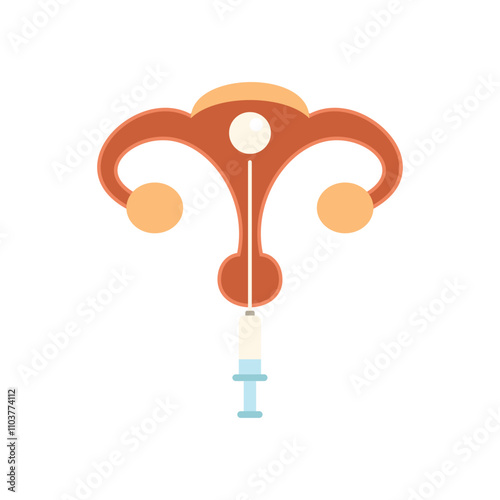 Syringe injecting fluids into the human reproductive system, representing concepts like in vitro fertilization and hormonal therapy