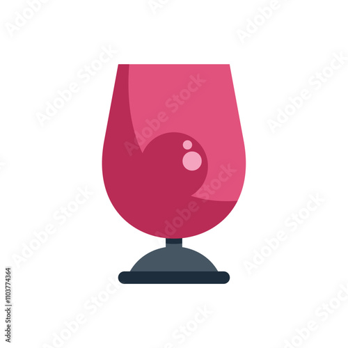 Round wine glass filled with red wine, simple illustration on white background