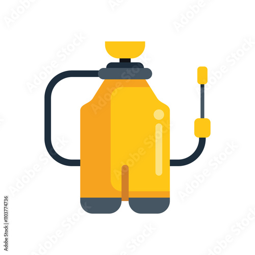 Vector illustration in flat design of a yellow pesticide sprayer for fumigating plants