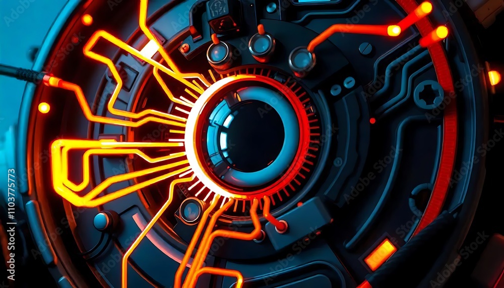 Close Up of a Robotic Eye with Neon Circuitry Close Up of a Robotic Eye with Neon Circuitry
