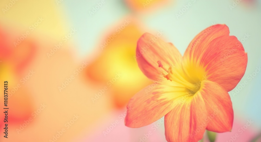 Fototapeta premium Vibrant orange flower on pastel blue background