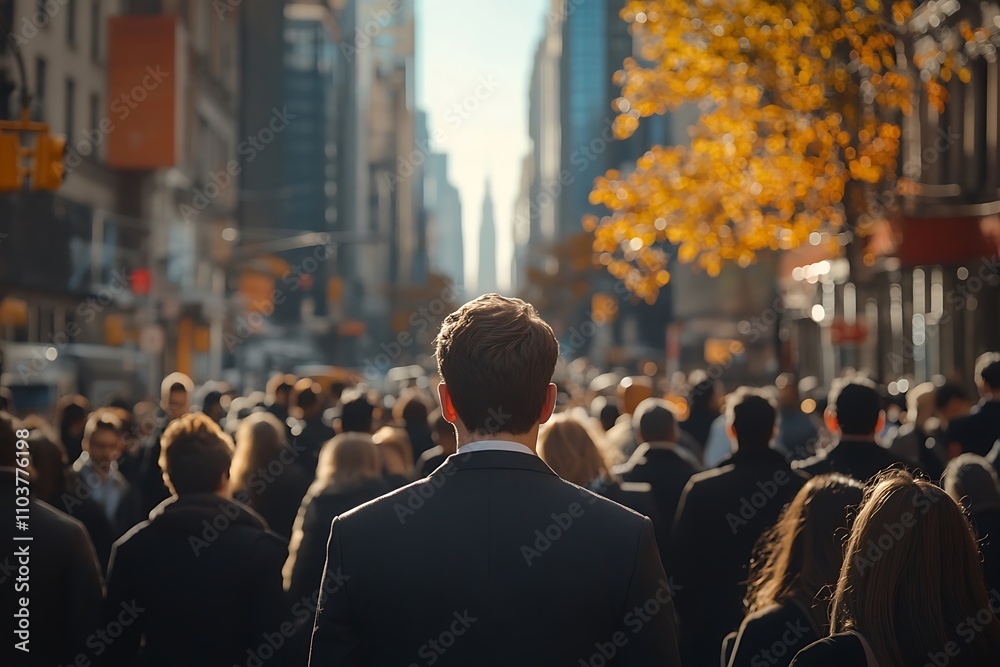 Autumn Commute Diverse New York City Crowd Back View Autumn Commute Diverse New York City Crowd Back View