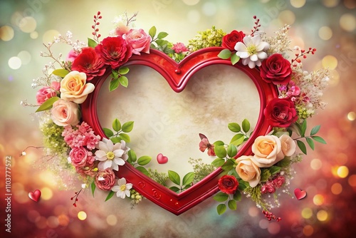 Romantic Red Heart Frame for Valentine's Day Card Design with Elegant Floral Accents and Soft Background, Perfect for Expressing Love and Affection in Your Creative Projects