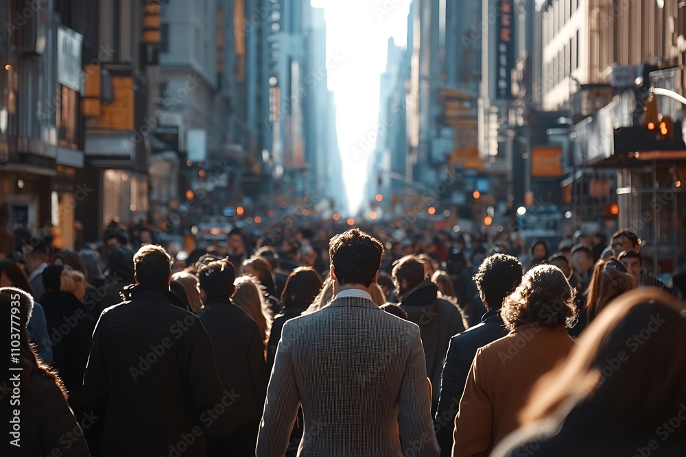 Obraz premium Back View Anonymous Crowd in a Busy City Street