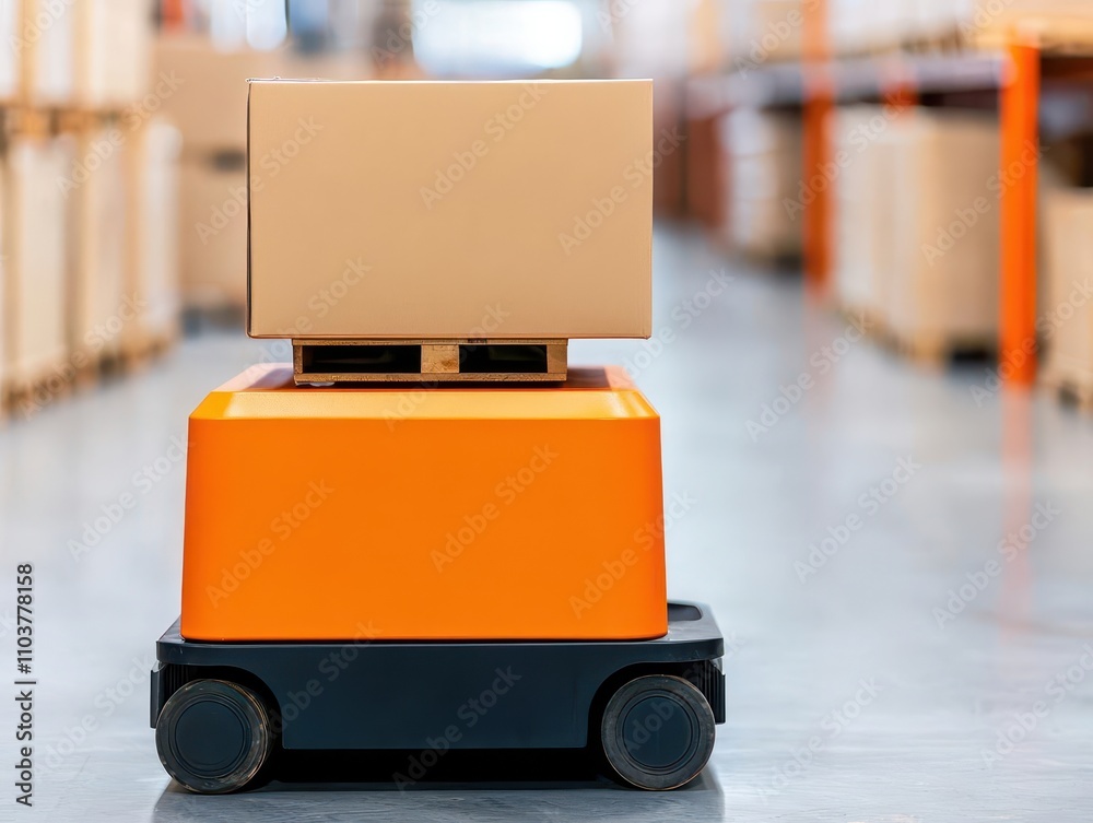 Automated guided vehicles AGVs moving stock in a food warehouse ...