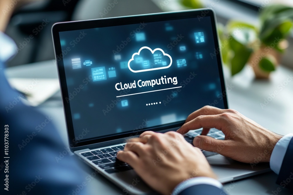Fototapeta premium Cloud Computing on Laptop - Digital Technology