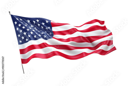 Waving American flag symbolizing freedom and patriotism isolated on transparent white background png photo