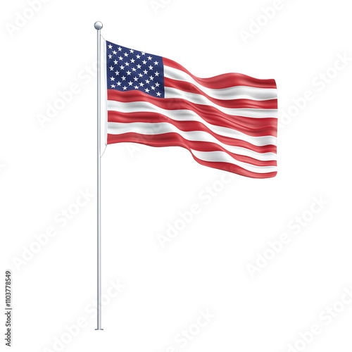 usa flag in pole isolated on transparent white background, png