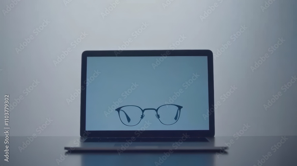 Eyeglasses displayed on laptop screen. Eyeglasses displayed on laptop screen.