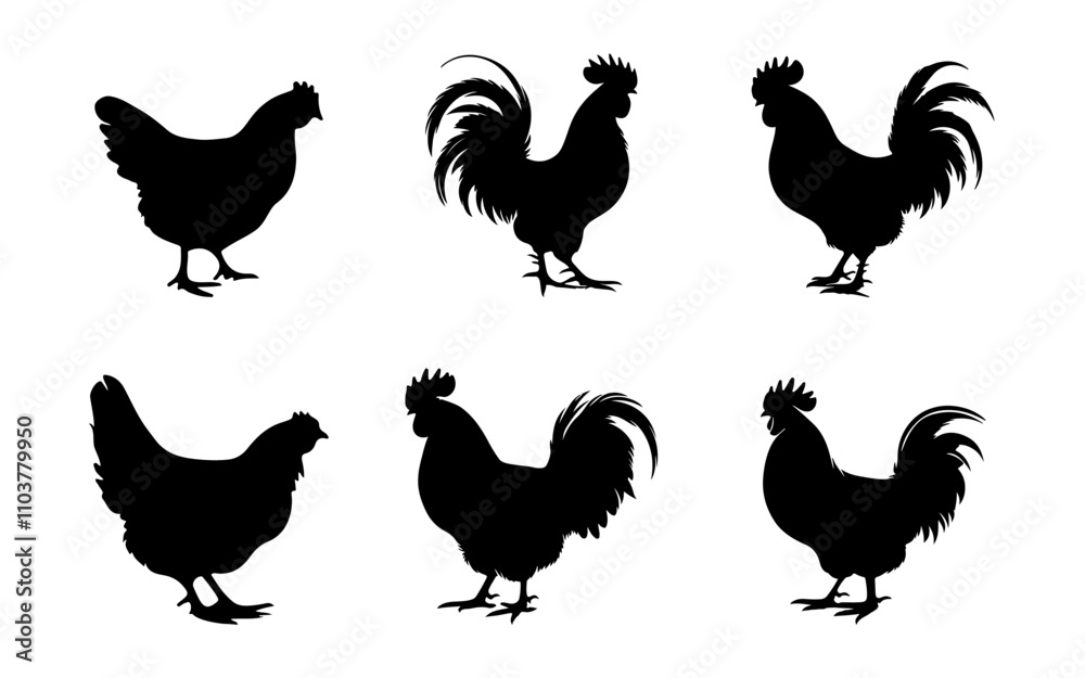 Fototapeta premium Hen silhouette set vector on white background.