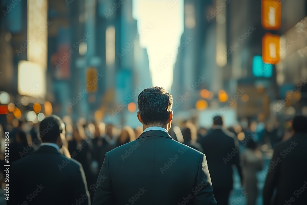 Back View Professional Walking Busy NYC Financial District Back View Professional Walking Busy NYC Financial District