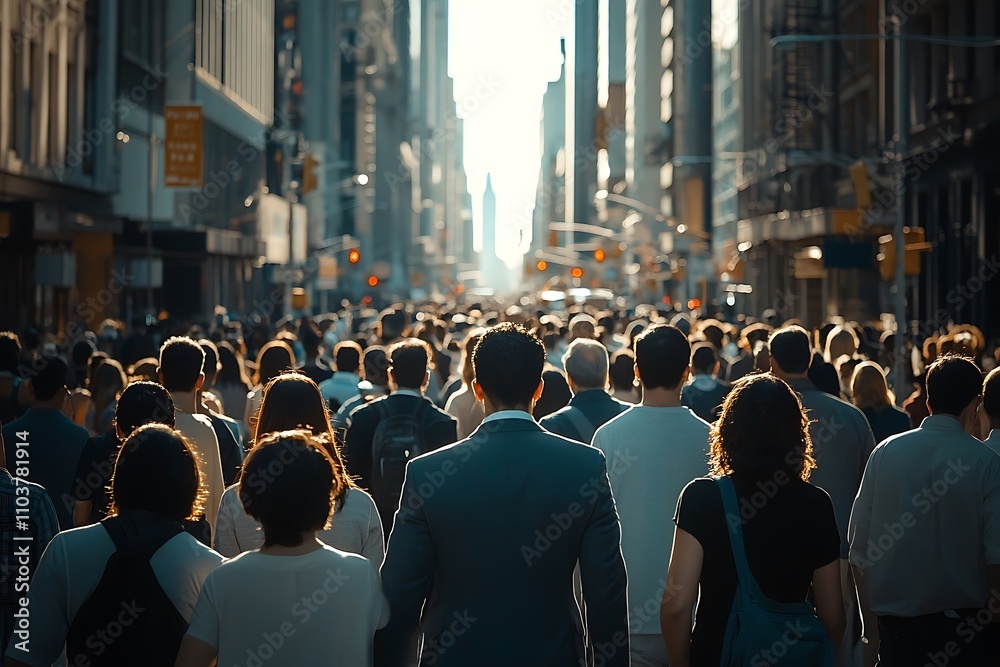 Backlit Businessman in Vast Urban Crowd Backlit Businessman in Vast Urban Crowd